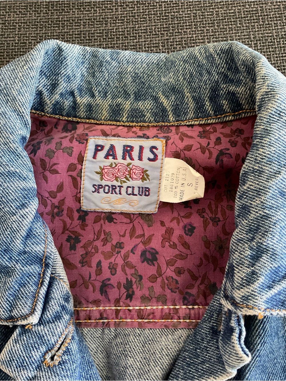 True vintage 90s Paris Sport Club cropped denim trucker jacket - Picture 4 of 7